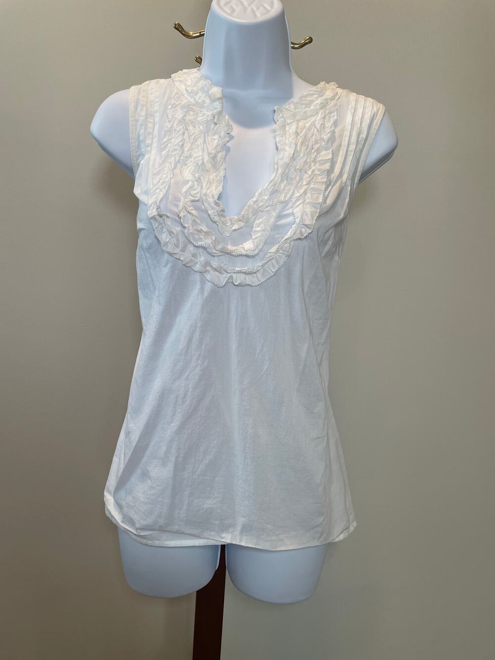 LOFT Cotton Sleeveless Top M Light Cream Semi Sheer Lightweight